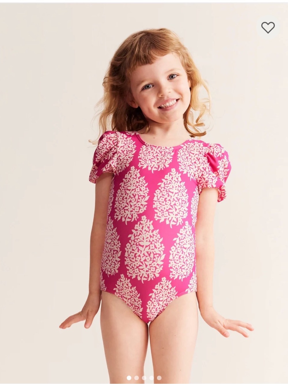 Boden—Girls' Pink Floral Puff-Sleeve One-Piece Swimsuit, 4-5